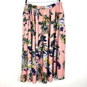Cato Maxi Skirt Pink Floral Elastic Waist Full Swing 26/28W 3X 4X